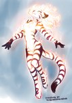 anthro breasts burning casual_nudity chest_tuft digitigrade featureless_breasts featureless_crotch female fire floating fur glowing glowing_body glowing_fur glowing_hair gradient_background hair implied_nudity levitation navel simple_background sky smile solo striped_body striped_fur stripes tuft conditional_dnp tom_fischbach microsoft the_elder_scrolls twokinds flora_(twokinds) atronach felid keidran mammal pantherine tiger 2024 hi_res restricted_palette sketch