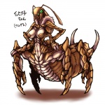 4_arms antennae_(anatomy) arthropod_abdomen breasts female green_eyes multi_arm multi_eye multi_leg multi_limb non-mammal_breasts pincers solo text puro_(pixiv) arthropod arthropod_taur beetle earwig insect insect_taur taur 1:1 japanese_text