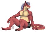 anthro blue_hair clothing hair male paws red_body scales sitting slightly_chubby solo tail underwear i-psilone european_mythology mythology surokoida dragon mythological_creature mythological_scalie scalie western_dragon