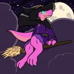 anthro biped broom broom_riding cape cleaning_tool clothing dress front_view hat headgear headwear holidays looking_away magic_user midair moon night outside sitting sky skyscape solo witch witch_hat trout_(artist) halloween spaffy kobold reptile scalie 1:1 2018 aliasing digital_media_(artwork) full-length_portrait hi_res portrait