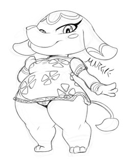 anthro breasts clothing female looking_at_viewer no_shoes panties shortstack shortstack_female solo thick_thighs underwear bigdon1992 animal_crossing nintendo margie_(animal_crossing) elephant elephantid mammal proboscidean hi_res monochrome source_request