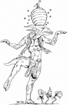 anthro beehive biped bottomwear clothed clothing flower horn loincloth male on_one_leg plant scales scarf sharp_teeth simple_background smile solo spikes standing teeth topless white_background jason_banditt_adams glorantha ambient_arthropod ambient_bee ambient_insect arthropod bee dragonewt hymenopteran insect scalie 2009 black_and_white monochrome