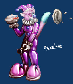 anthro biped blue_background blue_body blue_fur blue_nose bulb_horn clothed clothing clown clown_nose clown_shoes food fur jester latex latex_clothing latex_costume male multicolored_body multicolored_fur pastry pie pink_body pink_fur simple_background two_tone_tail white_body white_fur zeydaan_(artist) august_(meowmcmeow) domestic_cat felid feline felis mammal 2019 digital_media_(artwork) hi_res signature