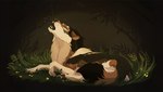 ambiguous_gender complex_shading eyes_closed feral flower grass howl lying nature on_side plant solo ingridskogstad canid canine canis mammal wolf 2025 digital_drawing_(artwork) digital_media_(artwork) hi_res paint_tool_sai_(artwork)