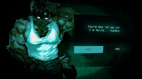 anthro armpit_hair barazoku big_muscles big_pecs body_hair bottomwear chest_hair clothed clothing denim denim_bottomwear denim_clothing dialogue fully_clothed gameplay_mechanics glowing glowing_eyes glowing_pupils gui hair hand_in_pocket hand_on_hair hand_on_head huge_muscles jeans looking_at_viewer male muscular muscular_male night night_vision outside pants pecs pockets raised_arm shirt solo standing tail tank_top text topwear white_clothing white_shirt white_tank_top white_topwear crimsonrabbit no_i'm_not_a_human marrow_(sebastiansb) brown_hyena hyena mammal 16:9 digital_media_(artwork) english_text hi_res widescreen