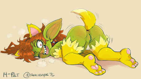 3_toes all_fours anal anal_penetration anus blush bodily_fluids breath butt buttplug buttplug_in_ass buttplug_insertion buttplug_tail clothing collar costume dipstick_tail drooling eyelashes fake_dog_ears fake_ears fake_tail feet female genitals green_body green_skin hair heart_eyes heart_symbol kneeling looking_at_viewer markings multicolored_tail not_furry object_in_ass one_eye_closed open_mouth open_smile pawpads penetration plug_(sex_toy) plug_insertion presenting presenting_anus presenting_hindquarters presenting_vulva red_hair saliva sex_toy sex_toy_in_ass sex_toy_insertion sharp_teeth shortstack shortstack_female simple_background smile soles solo studded_collar studs sweat tail tail_markings tan_background teeth toes vulva nerdbayne goblin humanoid 2020 digital_media_(artwork) hi_res shaded signature