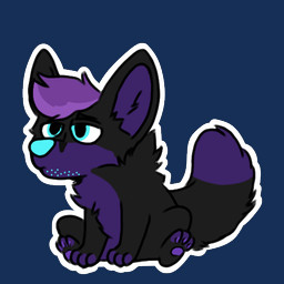 anthro black_body black_fur blue_eyes blue_nose cheek_tuft chest_tuft chibi dipstick_tail facial_tuft feral fur glowing glowing_nose hair male markings multicolored_body pawpads purple_body purple_fur purple_hair purple_paws simple_background solo sparkles sticker tail tail_markings tired tuft two_tone_body danny_arctic_(artist) kitsunaki canid canine fox mammal 1:1 2023 alpha_channel colored full-length_portrait portrait