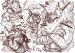 abs anthro asian_clothing bandage butt chest_tuft claw_fingers claws clothing crossed_arms dark_room east_asian_clothing fingers first_person_view fluffy fluffy_tail fur hair japanese_clothing kimono laid_down looking_at_viewer looking_back looking_down looking_down_at_viewer male melee_weapon muscular muscular_anthro muscular_male naughty_face neck_tuft night nude nude_anthro pecs red_eyes scar smile smiling_at_viewer smirk solo spiky_hair standing sword swordsman tail towel towel_around_waist towel_only tuft weapon yellow_eyes jwbash nintendo pokemon kyoto_rex buizel canid canine dusk_lycanroc generation_4_pokemon generation_7_pokemon lycanroc mammal pokemon_(species) absurd_res hatching_(art) hi_res shaded sketch sketch_page