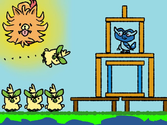 ambiguous_gender beak blue_body dot_eyes eyebrows fur green_beak green_eyebrows group leaf leaf_eyebrows orange_body orange_fur simple_background simple_coloring simple_eyes structure tongue tongue_out yellow_body yellow_fur pichuzin angry_birds nintendo pokemon pokemon_winds_and_waves rovio_entertainment sega avian browt canid canine gecqua generation_10_pokemon mammal pokemon_(species) pombon reptile scalie 2026 4:3 crossover digital_drawing_(artwork) digital_media_(artwork)