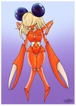 anthro blonde_hair blue_background border breasts featureless_feet feet female front_view hair hair_over_eyes orange_body pincers purple_background simple_background small_breasts solo tan_body thick_thighs thigh_gap white_border wide_hips jolli-ceta arthropod crab crustacean decapoda malacostracan marine hi_res