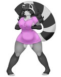 anthro big_breasts breasts clothed clothing female fur hair looking_at_viewer nipples smile solo tail thick_thighs blackbetty franciene_(tango's_family) mammal procyonid raccoon 4:5 hi_res