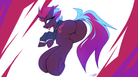 butt female female/female feral horn looking_back not_furry simple_background solo tongue tongue_out darky_wings hasbro my_little_pony mythology tempest_revenant_(cmdrtempest) equid equine horse mammal mythological_creature mythological_equine pony unicorn absurd_res hi_res