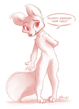 anthro asking asking_viewer dialogue female fluffy fluffy_tail looking_at_viewer nude partial_line_speech_bubble question question_mark questioning_tone simple_background smile solo speech_bubble tail talking_to_viewer text white_background yes-no_question ribbontini canid canine mammal 2020 english_text full-length_portrait hi_res monochrome portrait signature