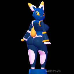 3d_print :3 anthro blue_body breasts butt female looking_back machine mascot pose raised_tail simple_background smile solo tail nonotoys e621 esix felid feline mammal robot 1:1 3d_(artwork) digital_media_(artwork) pinup