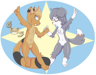 4_fingers animal_genitalia anthro balls duo female fingers genitals loli male male/female nude romantic romantic_couple sheath shota tail vulva young young_female young_male georgesabertooth george_(george701) sheina_collie_(dokapi) canid canine felid feline mammal prehistoric_species saber-toothed_tiger