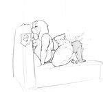 anthro bed big_breasts breast_smother breasts death_by_snu_snu duo female female_focus female_on_top from_front_position furniture huge_breasts lying male male/female on_back on_top reverse_missionary_position sex smothering okgaki undertale_(series) toriel boss_monster_(undertale) bovid caprine human mammal hi_res monochrome