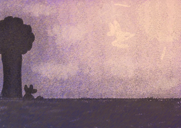 ambiguous_gender anthro biped clothed clothing cloud cloud_watching duo fully_clothed grass outside plant relaxing silhouette sitting sky sun sunset thinking tree bizaare29 air_creature elemental_creature living_cloud absurd_res digital_media_(artwork) digital_painting_(artwork) hi_res painting_(artwork) purple_theme
