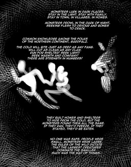 ambiguous_gender captured carrying_another cave_painting fleeing group lore net not_furry running text thevarking human mammal 2025 black_and_white english_text hi_res monochrome story