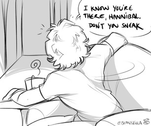 chair clothed clothing dialogue furniture hair human_focus human_only male not_furry solo speech_bubble text zillabean hannibal_(series) will_graham human mammal 6:5 digital_media_(artwork) english_text monochrome sketch