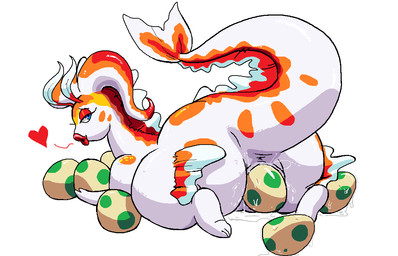 anus bedroom_eyes big_butt blue_eyes bodily_fluids butt egg female feral fin fusion genital_fluids genitals half-closed_eyes heart_symbol lips looking_at_viewer looking_back narrowed_eyes oviposition seductive simple_background solo tail thick_lips vaginal_fluids vulva white_background outta_sync fakemon nintendo pokemon generation_1_pokemon generation_6_pokemon goldeen goodra hybrid pokemon_(species) aliasing digital_media_(artwork)