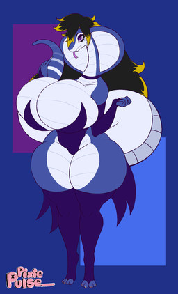 alternate_species anthro armwear big_breasts breasts clothing collar curvy_figure elbow_gloves female gloves hair handwear huge_breasts huge_thighs legwear leotard long_hair non-mammal_breasts solo standing tail thick_tail thick_thighs thigh_highs tongue tongue_out voluptuous wide_hips pixiepulse swissy cobra elapid_(snake) king_cobra reptile scalie snake hi_res