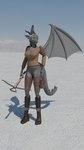 anthro arbalist arm_guards armor boots breasts brown_eyes clothing crossbow cuisse ear_piercing ear_ring female footwear grey_body hair holding_object holding_ranged_weapon holding_weapon horn knee_boots knee_highs leather leather_armor leather_boots leather_clothing leather_footwear legwear long_boots medium_breasts non-mammal_breasts piercing ranged_weapon ring_piercing shoes solo tail thigh_pouch thigh_strap weapon wings pukhnastyy_aks mythology eliora_vohnekryl dragon mythological_creature mythological_scalie scalie 3d_(artwork) 9:16 digital_media_(artwork) full-length_portrait hi_res portrait