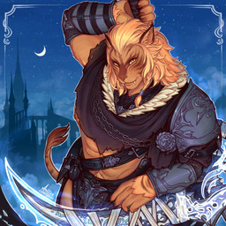 abs anthro armband armguards armor biceps bottomwear braided_hair castle chain claws clothed clothing facial_markings fangs fluffy fluffy_ears fur glowing hair head_markings loincloth looking_at_viewer male mane markings melee_weapon moon nipples pecs polearm pubes scythe seductive shoulder_armor shoulder_guards skimpy solo star straps stripes tail tail_tuft teeth thigh_gap torn_clothing tuft unconvincing_armor waist_accessory weapon yellow_body yellow_eyes yellow_fur anilite final_fantasy final_fantasy_xiv square_enix felid hrothgar hybrid lion mammal pantherine hi_res signature watermark