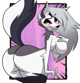 alternative_fashion anthro bedroom_eyes big_breasts big_butt breasts butt collar curvy_figure female fingers fluffy fluffy_body fluffy_chest fluffy_tail fur goth hair half-closed_eyes huge_breasts huge_butt long_hair looking_at_viewer looking_back looking_pleasured narrowed_eyes nipples nude nude_anthro nude_female seductive sharp_teeth smile smiling_at_viewer solo spiked_collar spikes tail tail_motion tailwag teeth thick_thighs voluptuous voluptuous_anthro voluptuous_female wide_hips grimphantom hellaverse helluva_boss mythology loona_(helluva_boss) canid canid_demon canine canis demon hellhound mammal mythological_canine mythological_creature hi_res