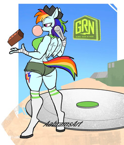 abstract_background anthro anthrofied baseball_bat baseball_cap bat_(object) big_breasts blue_body blue_fur bottomwear breasts brick bubble_gum butt clothing cosplay crop_top crossover_cosplay curvy_figure cutie_mark eyelashes feathered_wings feathers female fluffy fluffy_tail fur green_bottomwear green_clothing green_crop_top green_hotpants green_shirt green_shorts green_topwear hand_wraps hat headgear headwear hooves hotpants long_socks long_tail mane multicolored_mane multicolored_tail pink_eyes rainbow_mane rainbow_tail shirt shorts solo tail text thick_thighs topwear voluptuous voluptuous_anthro voluptuous_female wide_hipped_anthro wide_hipped_female wide_hips wings wraps aabramsart friendship_is_magic hasbro my_little_pony mythology team_fortress_2 valve rainbow_dash_(mlp) scout_(team_fortress_2) equid equine mammal mythological_creature mythological_equine pegasus 2026 artist_name crossover digital_drawing_(artwork) digital_media_(artwork) hi_res watermark