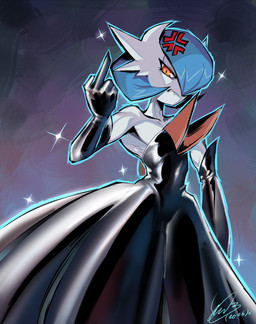 angry armwear clothed clothing dress elbow_gloves gesture gloves hair hand_gesture handwear looking_at_viewer male middle_finger not_furry simple_background solo standing soina nintendo pokemon gardevoir generation_3_pokemon generation_6_pokemon humanoid mega_evolution mega_gardevoir pokemon_(species) shiny_pokemon absurd_res digital_media_(artwork) hi_res