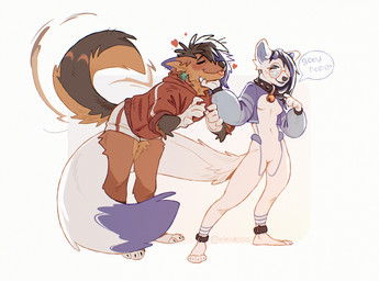 anthro bdsm blush breasts collar eyewear female fluffy fluffy_tail glasses good_pup headpat heart_symbol horn male petplay roleplay scritches small_breasts smile standing tail tail_motion tailwag talking_to_another text rinchooo canid canine canis domestic_dog mammal wolf digital_media_(artwork) english_text