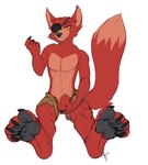 2017 animal_genitalia anthro balls bottomwear canid canine claws clothed clothing digital_media_(artwork) dipstick_tail eye_patch eyewear feet five_nights_at_freddy's foot_focus fox foxy_(fnaf) fully_sheathed fur genitals hi_res holding_balls looking_at_viewer male mammal markings monsterdrool multicolored_tail nude open_bottomwear open_clothing open_pants pants pawpads paws pecs red_body red_fur red_sheath scottgames sheath simple_background sitting smile solo tail tail_markings tan_body tan_fur teasing teeth toes yellow_eyes