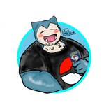 anthro black_clothing black_shirt black_topwear blue_body circle clothing generation_1_pokemon hi_res male nintendo overweight overweight_male pokeball pokemon pokemon_(species) pokemon_card pokemon_tcg pokemon_tcg_(game) shingoakuma shirt snorlax solo topwear trading_card_game