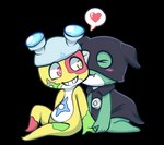 anthro blush clothing duo eye_patch eyes_closed eyewear heart_symbol kissing kissing_cheek lying male male/male one_eye_closed simple_background smile speech_bubble teeth transparent_background tourmalice sgt._frog mekeke putata amphibian keronian mammal alpha_channel