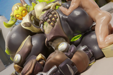 anal anal_penetration anus areola armor big_breasts big_butt breasts butt duo female from_behind_position genitals horn huge_breasts huge_butt huge_thighs interspecies larger_female lying machine male male/female metal metallic_body nipples on_side penetration penis puffy_anus puffy_nipples robophilia sex size_difference smaller_male thick_thighs vulva darkflash23 blizzard_entertainment overwatch orisa_(overwatch) human mammal robot taur 3:2 3d_(artwork) absurd_res digital_media_(artwork) hi_res