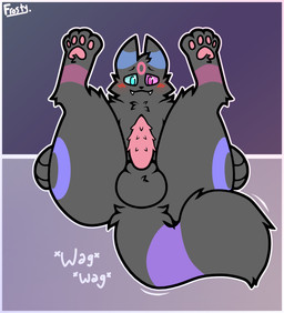 animal_genitalia animal_penis anthro balls blush blush_lines cat_tail cute_fangs ear_markings fangs feline_genitalia feline_penis feral fluffy genitals heterochromia leg_markings looking_at_viewer male markings pawpads paws penis pink_pawpads presenting ring_(marking) solo spread_legs spreading tail tail_markings tail_motion tailwag teeth text tuft david3steban1 nintendo pokemon xavier_(ploxthefurry) eeveelution generation_2_pokemon pokemon_(species) umbreon absurd_res artist_name hi_res