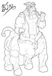 5_fingers abs big_bulge bulge clothed clothing fingers hair hooves horn male muscular muscular_male muscular_taur pecs simple_background solo white_background bananainquiry bovid bovid_taur bovine bovine_taur cattle cattle_taur mammal mammal_taur taur monochrome