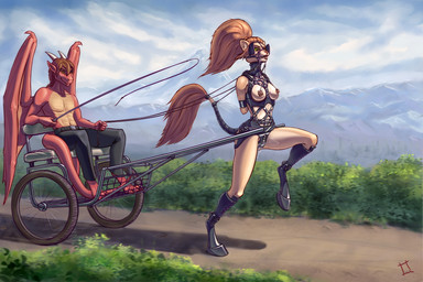 anthro anthro_dominating_anthro anthro_on_anthro bdsm bdsm_collar bdsm_gear bdsm_outfit belt bit_gag blinders bodily_fluids bondage_gear boots bottomwear breasts bridle brown_hair carriage chastity_belt chastity_device clothed clothing collar cuffed_ankles detailed_background dirt dirt_road dominant dominant_anthro dominant_male drooling duo eyewear female female_anthro footwear gag gagged galloping genital_fluids grass hair halter hands_behind_back harness harness_bit_gag harness_gag hoof_boots horn male male/female male_anthro male_dominating_female membrane_(anatomy) membranous_wings nipple_piercing nipples pants pants_only petplay piercing plant ponyplay ponytail posture_collar red_body reins restrained_arms roleplay running saliva shoes sky submissive submissive_anthro submissive_female tack tail tail_tuft tail_wraps topless tuft vaginal_fluids wearing_chastity_belt wearing_chastity_device whip whipping wings wraps quotermain mythology gracylioness dragon felid lion mammal mythological_creature mythological_scalie pantherine scalie 2019 3:2 hi_res