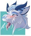 anthro barbel_(anatomy) blush bodily_fluids cum cum_in_mouth cum_inside cum_on_face cum_on_tongue flesh_whiskers fur genital_fluids horn looking_aside open_mouth solo tongue tongue_out starryprince mythology wolfie-feral dragon furred_dragon furred_scalie mythological_creature mythological_scalie scalie hi_res