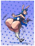 big_butt blue_hair border breasts bunny_costume butt butt_expansion butt_slap clothing contact_onomatopoeia costume expansion female footwear hair high_heels huge_butt humanoid_pointy_ears impact_onomatopoeia legwear leotard not_furry one_eye_closed onomatopoeia open_mouth optical_illusion pattern_background pointy_ears shoes simple_background slap solo sound_effects spanking text thigh_highs whap white_border tail-blazer nintendo the_legend_of_zelda nayru humanoid hylian 2019 3:4 hi_res