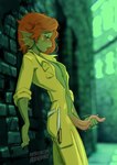 amphibian anthro april_o'neil blush clothed clothing crossgender femboy frog ftm_crossgender genitals green_body hair hi_res male masturbation open_mouth orange_hair penile penile_masturbation penis ripushko solo teenage_mutant_ninja_turtles