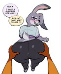 2024 anthro big_butt blush butt canid canine clothing disney duo english_text faceless_character faceless_male female first_person_view fox hand_on_butt hi_res judy_hopps lagomorph leggings legwear leporid lovetopullmicke male male/female male_pov mammal nick_wilde open_mouth rabbit rear_view simple_background text white_background zootopia