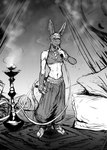 anthro barefoot big_ears feet femboy harem_outfit hookah jewelry male midriff pillow smoke smoking solo tent veil hladilnik donk_(hladilnik) asinus donkey equid equine mammal 2022 hi_res monochrome