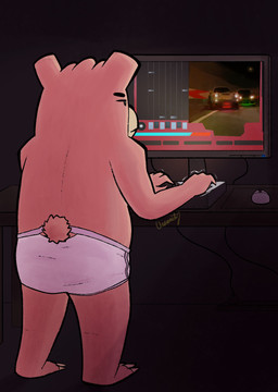 anthro briefs briefs_only brown_body brown_fur brown_text butt car clothed clothing computer_monitor computer_mouse fur gaming grey_seam_briefs grey_waistband inside keyboard male playing_video_game solo tan_body tan_fur text tighty_whities topless topless_anthro topless_male underwear underwear_only vehicle white_briefs white_clothing white_underwear ursanity ursa_(ursanity) bear mammal hi_res signature