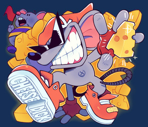 anthro black_eyewear black_nose black_sunglasses cheese clothing dairy_products eyewear fingerless_gloves fingers flag flag_(object) food footwear fur gloves grey_body grey_fur gums handwear hat headgear headwear holding_flag holding_object male navel open_mouth red_clothing red_fingerless_gloves red_gloves red_handwear shirt shoes simple_background sunglasses tail teeth topwear transparent_background wearing_sunglasses x_navel speedoru newgrounds ritz_the_rat mammal murid murine rat rodent 2025 absurd_res alpha_channel digital_media_(artwork) hi_res