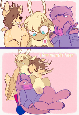 accidental_impregnation antlers big_teats breasts clothing crossgender crotch_breasts cuddling feathered_wings feathers female feral fur group grumpy hair hoodie horn impregnation licking loving_embrace loving_pregnancy male mtf_crossgender multiple_impregnation nipples nude open_mouth positive_pregnancy_test pregnancy_progression pregnancy_test pregnant pretending scarf sleeping surprised tail teats teeth text tongue topwear trio wide_eyed wings cactie mayternity mayternity_2025 mythology cashew_harvest percy_tempest sleepless_night deer equid equine horse mammal mythological_creature mythological_equine pegasus peryton pony absurd_res comic hi_res