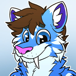 anthro blue_eyes brown_hair fangs fur gradient_background hair male sabertooth_(anatomy) simple_background smile smiling_at_viewer solo striped_body striped_fur stripes teeth moemneop tuxel felid mammal prehistoric_species saber-toothed_tiger 1:1 2025