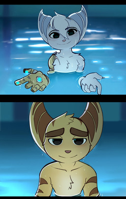 anthro arm_tuft chest_tuft collarbone cybernetic_arm cybernetic_limb duo eyebrows female fur head_tuft male nude partially_submerged scar shoulder_tuft smile striped_body striped_fur stripes tuft water wet white_body white_fur yellow_body yellow_fur time_fluffy500 chainsaw_man i'll_teach_you_everything_(chainsaw_man) ratchet_and_clank sony_corporation sony_interactive_entertainment ratchet_(ratchet_and_clank) rivet_(ratchet_and_clank) lombax mammal 2025 hi_res