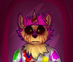 1_horn ambiguous_gender anthro blood blood_from_eye blood_on_face bodily_fluids distressed frown fur horn looking_at_mirror looking_at_object looking_at_viewer mirror neck_tuft paint_on_clothing pupils purple_body purple_fur solo tuft yellow_body yellow_fur yellow_pupils chimeracocks mythology sparklecare uni_cornelius alaskan_malamute canid canine canis domestic_dog equid equine hybrid mammal mythological_creature mythological_equine nordic_sled_dog spitz unicorn 2025 hi_res signature trans_(lore) trans_woman_(lore)