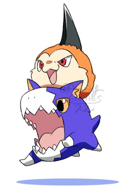angry anthro baby_digimon duo fur horn male neonate orange_body orange_fur purple_body purple_fur red_eyes riding sharp_teeth teeth young kzentities bandai_namco digimon digimon_story:_time_stranger lord_titamon digimon_(species) dorimon tsunomon x-digimon
